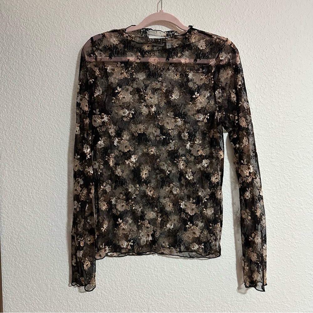 Willow & Root Floral Lace Top Size L Black Whimsical Grunge